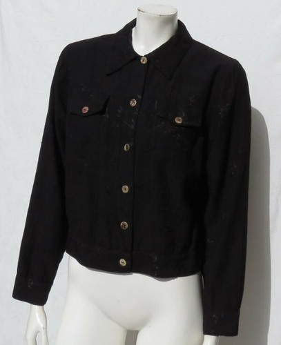 CITRON Santa Monica Black Lightweight Rayon Jacquard Cropped Jacket Top US XS S - Bild 6 von 6