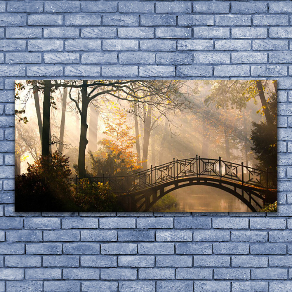 Impression sous verre Architecture Forêt Pont finition brillante cristal
