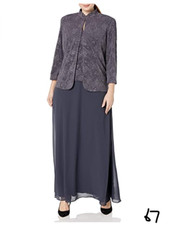 Alex Evenings Women's Plus Sz Long Dress with Mandarin Neckline Jacket Smoke 20W