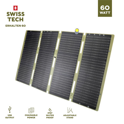 60W Foldable Solar Panel, USB-A and USB-C, Phone Charger, Waterproof, Emergency,
