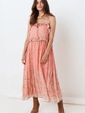 Spell & The Gypsy Hendrix Strappy Maxi Dress Dusty Pink LG Boho Festival Fairy