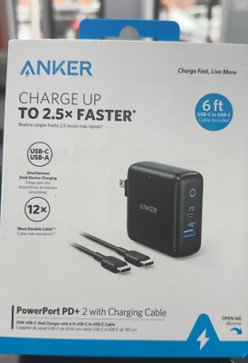 Anker 2-Port PowerPort 33W Power Delivery Wall Charger with 6' PowerLine II USB
