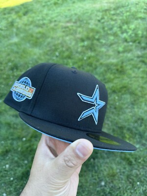 NEW ERA HOUSTON ASTROS BLACK SKY BLUE ICY OPEN STAR 05 PATCH FITTED HAT 5950 WOW