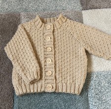 Hand Knitted beige baby cardigan  3-6m NEW