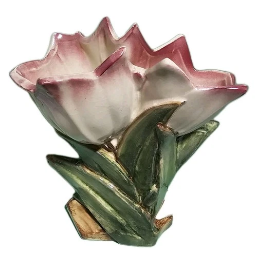 McCoy Burgundy Cream Double Tulip Ceramic Vase Made USA