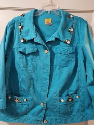 Ruby Rd. Turquoise Beaded Unlined 3/4 Sleeve Jacket, 18W