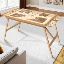Folding Puzzle Table with Legs 1500 Piece Board 4 Drawers Wood Cover
