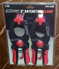 2pc TOOL SHOP 3" Ratcheting Clamps with Rubber Grips #244-2266