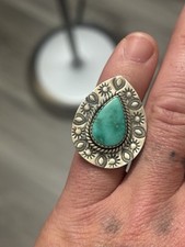 STERLING SILVER NATIVE AMERICAN SW EMERALD VALLEY TURQUOISE STAMED ADJ RING .925
