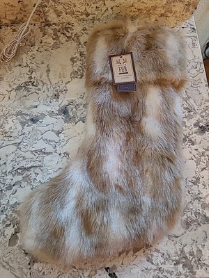 Faux Fur Christmas Stocking Two-toned Brown Fluffy  22'' NWT