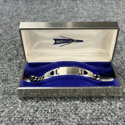 Vintage Mark VII Silver ID 7'' Bracelet BLANK Made in USA Heart Hearts Identity