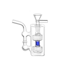 3.5inch Double Perc Blue Smoking Glass Bong | Gravity Water Pipe W/ 10mm Bowl