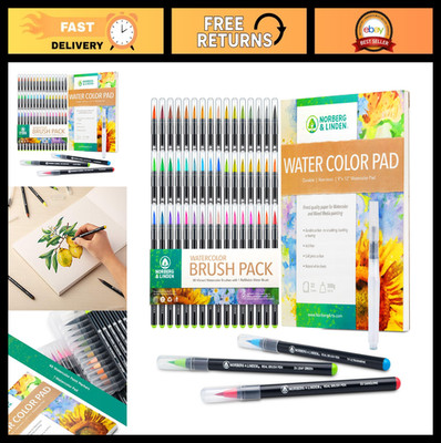 Norberg & Linden Watercolor Marker Set with Refillable Water Brush and Pad