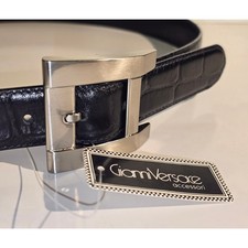 Vintage Gianni Versace Black Leather Belt Silver Buckle Size 100 40 NWT