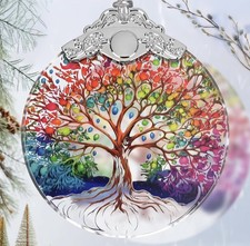 Stained Glass Tree of Life 3" Round Christmas Tree Ornament Holiday Home Decor