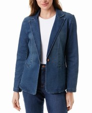 Gloria Vanderbilt Women  s One-Button Denim Blazer Jacket Medium Wash Size L