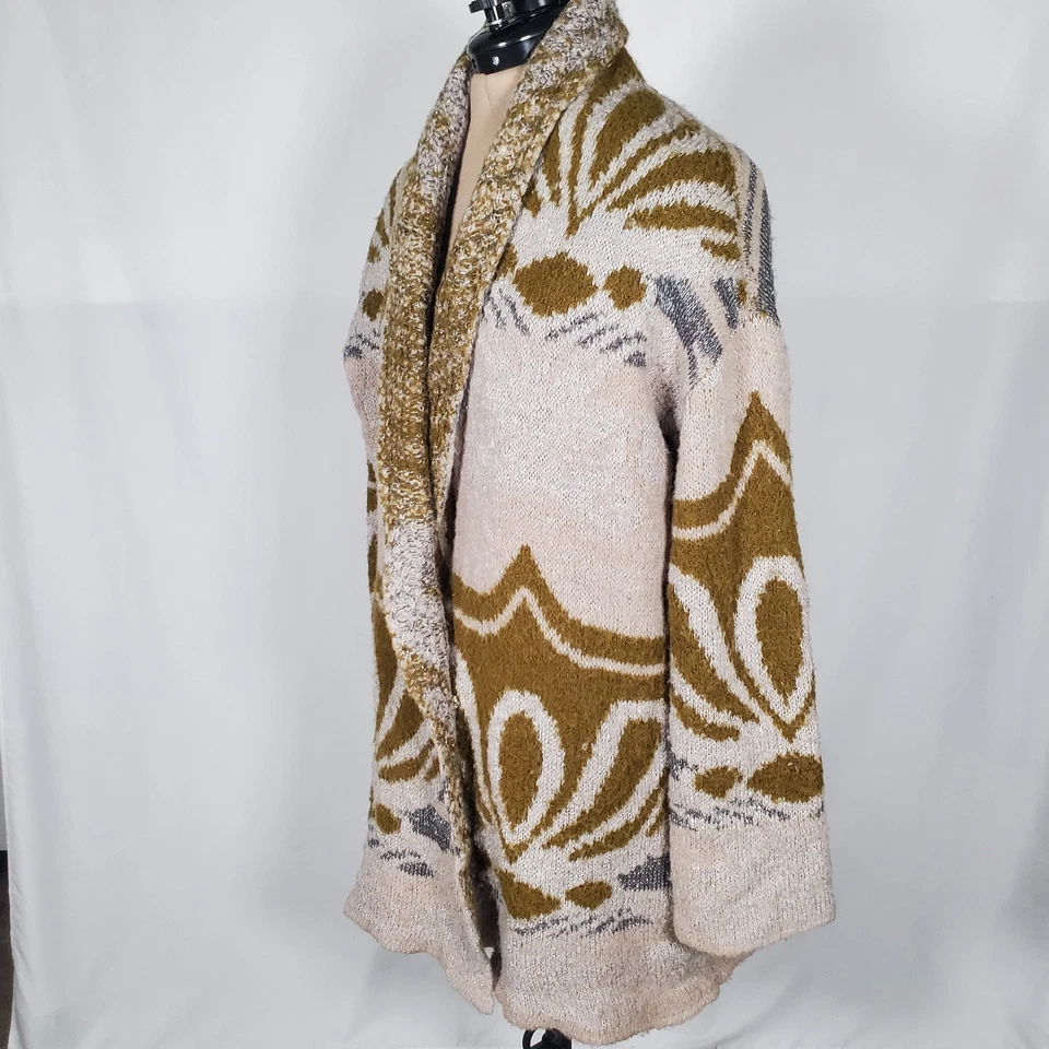 Cárdigan para mujer Free People XS verde crema manga larga suéter boho de gran tamaño Foto 3 de 4