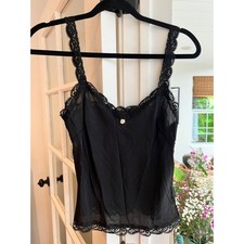Vintage Olga Nightie Black Satin Cami Top, Small