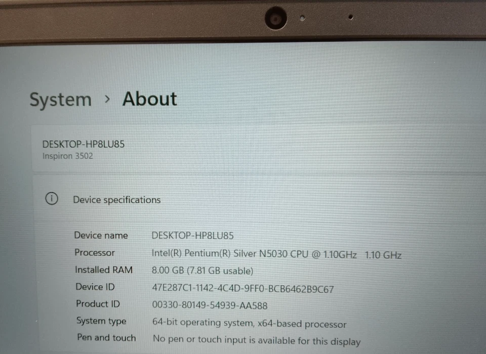 Laptop Dell Inspiron 3502 | 15.5" Intel(R) Plata N5030 8GB 640GB SSD | HDMI - Imagen 3 de 4