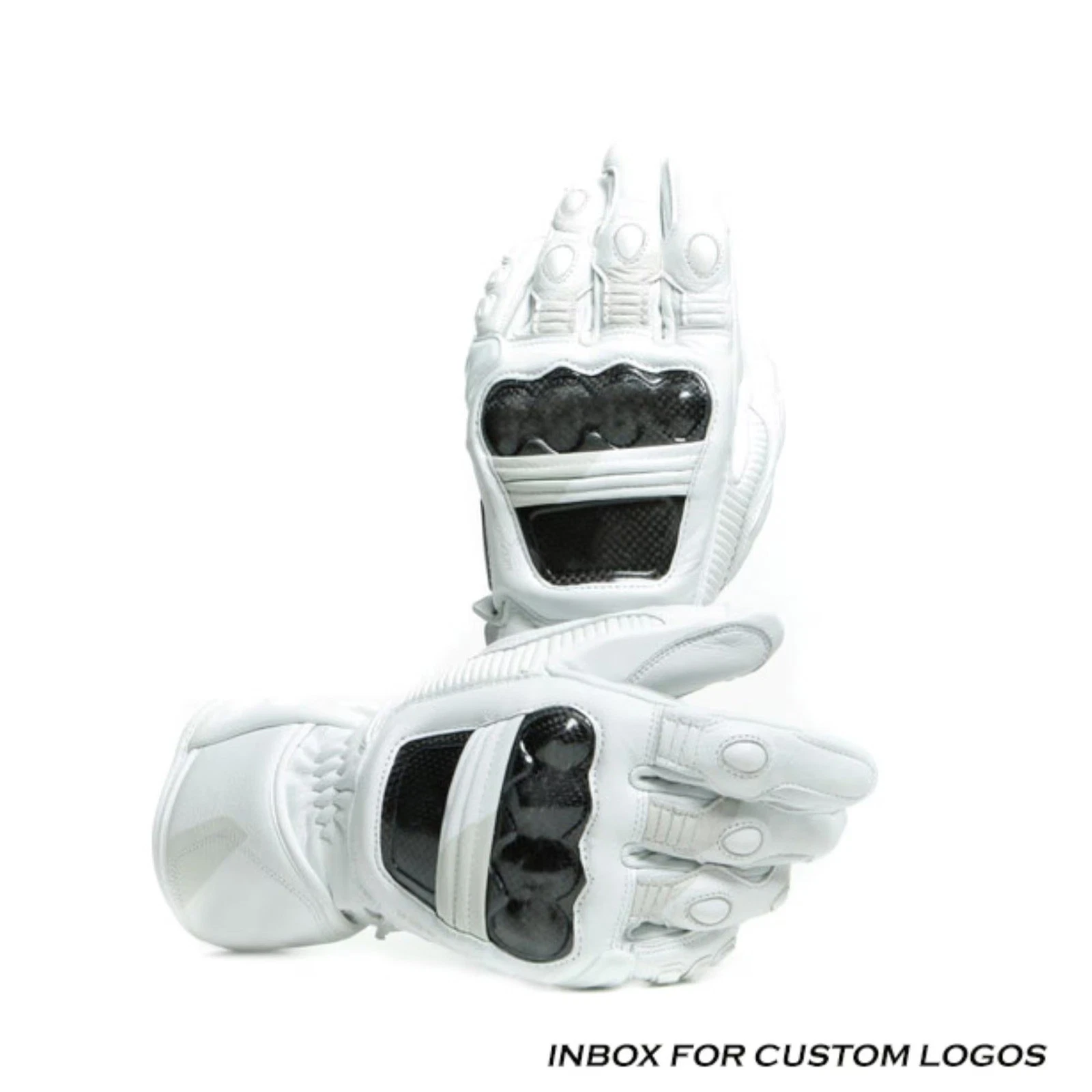 Custom Motorcycle Racing Gloves for Men | White Biker Gloves with Carbon Knuckle