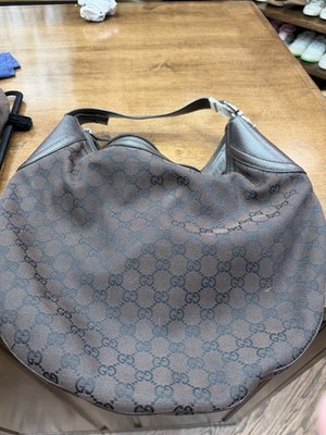 Gucci GG Monogram Brown Canvas Leather Trim Hobo Shoulder Bag w/ Dust Bag