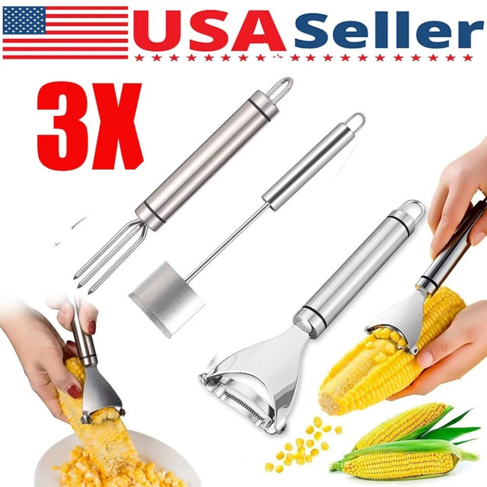 Stainless Steel Corn Cob Peeler Stripper Remover Kitchen Cutter Thresher Tool