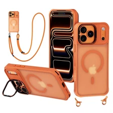  For iPhone 17 Pro Max 16 15 Shockproof Stand Magnetic Case with Crossbody Strap