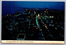 Postcard 1970s Chicago, IL Skyline at Night from John Hancock Center