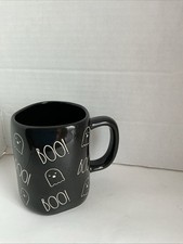 VTG Rae Dunn M Magenta BOO Mug, Black w/White Letter