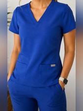 FIGS Technical Collection Scrub Top Small Royal Blue 2 Pocket