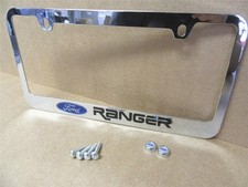Fits 1983-2021 Ford Ranger Chrome Black Metal License Plate Frame W Logo Caps