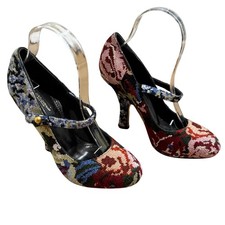 Dolce & Gabbana Floral Tapestry Mary Jane Heels Multicolor Baroque Pumps EU 37.5