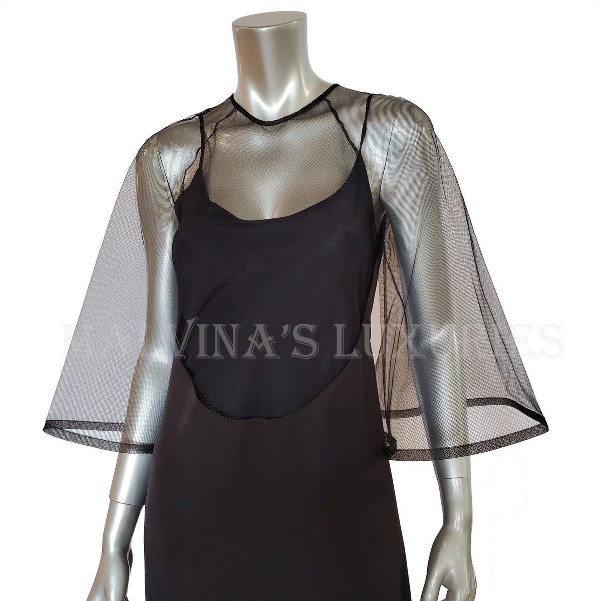 GUCCI DRESS BLACK VISCOSE SILK FAILLE MESH DETACHABLE SLIP