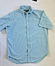 Ralph Lauren classic fit Large seersucker shirt blue white check SS EUC