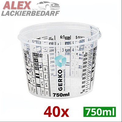 40x 750ml GERKO Mischbecher Meßbecher Farbmischbecher mit Skala Autolack