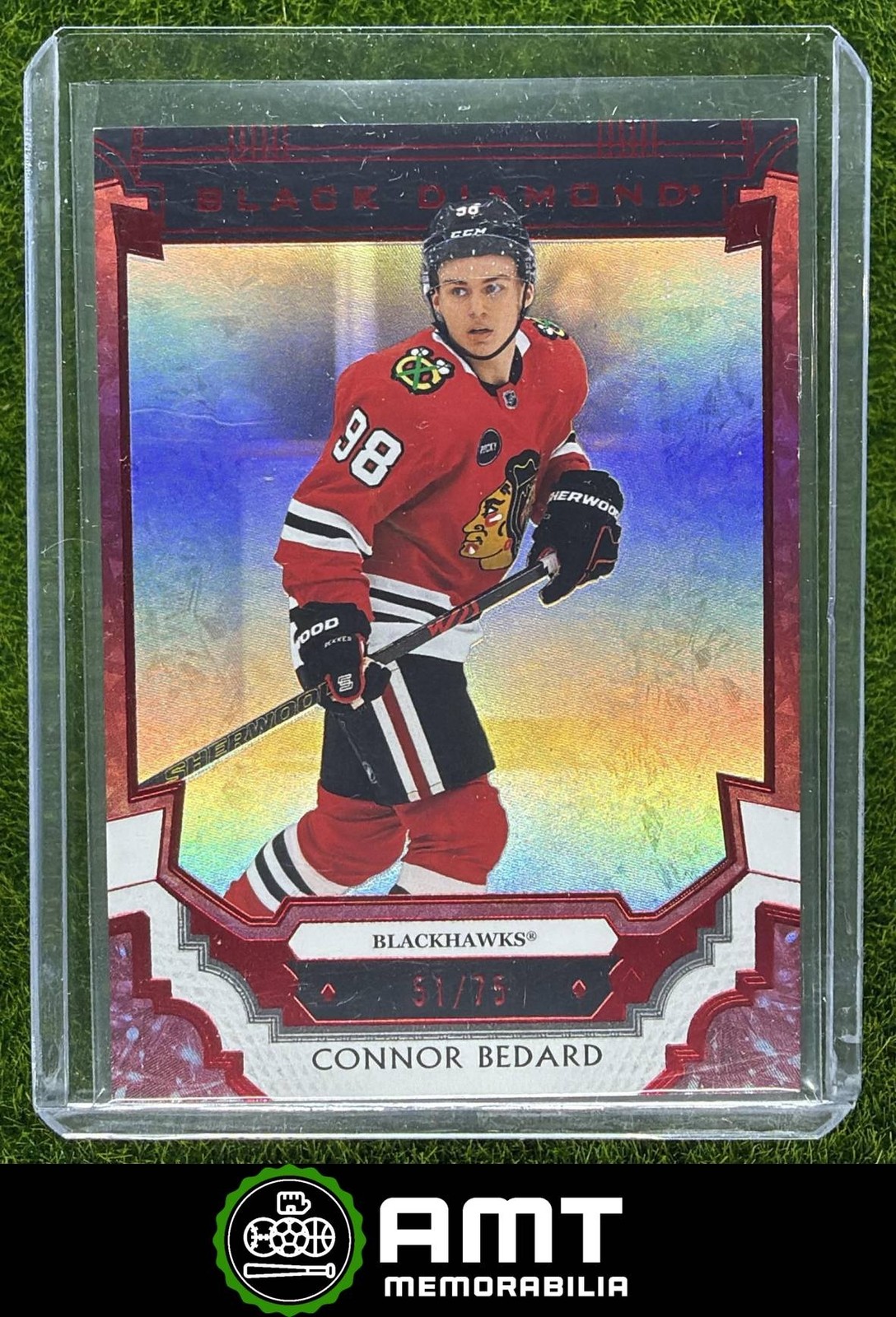 Connor Bedard RC 2023-24 Upper Deck Black Diamond 51/75 Red Blackhawks