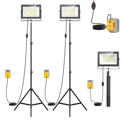 Livowalny 20000Lm Led Work Lights Stand Compatible Dewalt Battery 2Pcs 200W