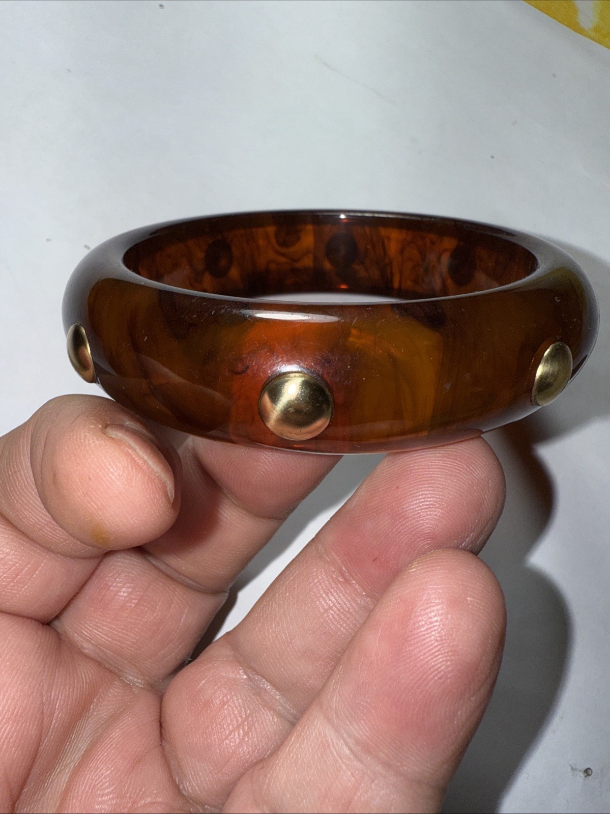 Bracelet Bangle Bakelite Root bear With Studs 3/4… - image 7