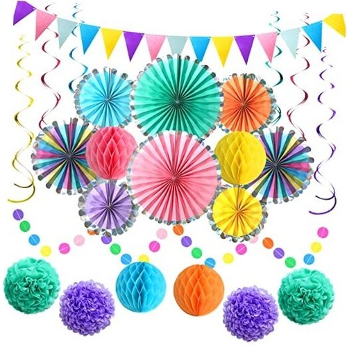 Colorful Hanging Paper Fan Party Decorations, Birthday Decorations Supplies