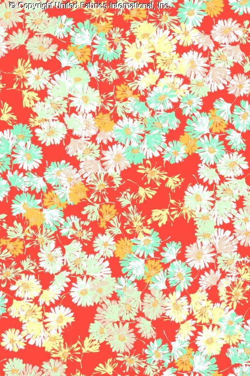 Challis Rayon Printed Vespa Daisy, Floral Fabric, Dress Fabric