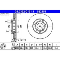 Bremsscheibe ATE 24.0322-0151.1 (2 Stk.) FüR Seat Audi Skoda VW Ibiza IV A3