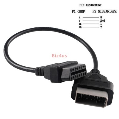 New For Nissan 14 Pin OBD1 to 16 Pin OBD2 Diagnostic Tool Adapter Cable Scanner