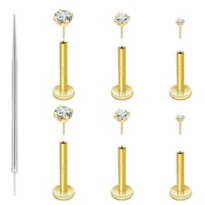 3 Pairs 6 Pcs 14K Gold 16G 6mm, 7mm, 8mm, 6Pcs 2mm 3mm 4mm CZ