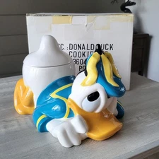 Disney Donald Duck Large Cookie Jar Lying On Chest Banana Peel On Head NIB