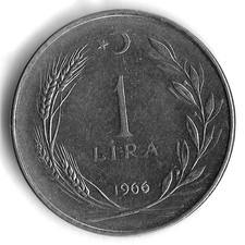 1966 Turkey / Turkiye 1 Lira World Coin - KM# 889a
