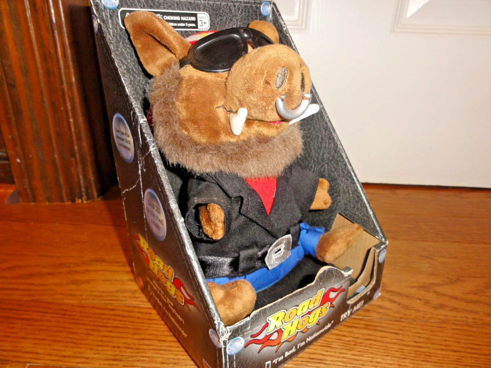 Blue Riddon Roid Hog Gemmy Road Hogs Plush Pig in Box, 2007 Singing Toy Vintage