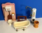 Playmobil Victorian Dollhouse Bathroom Parts Lot - Tub Shower Toilet Rack Basket