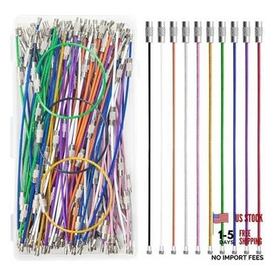 100Pcs Stainless Steel Wire Keychain Cable 6.0 Inch Heavy Duty - 10 Colors