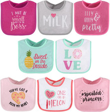 Baby Girl Terry Bib Set of 8-100 Cotton, Soft, Absorbent Baby Bibs, Toddler Gir