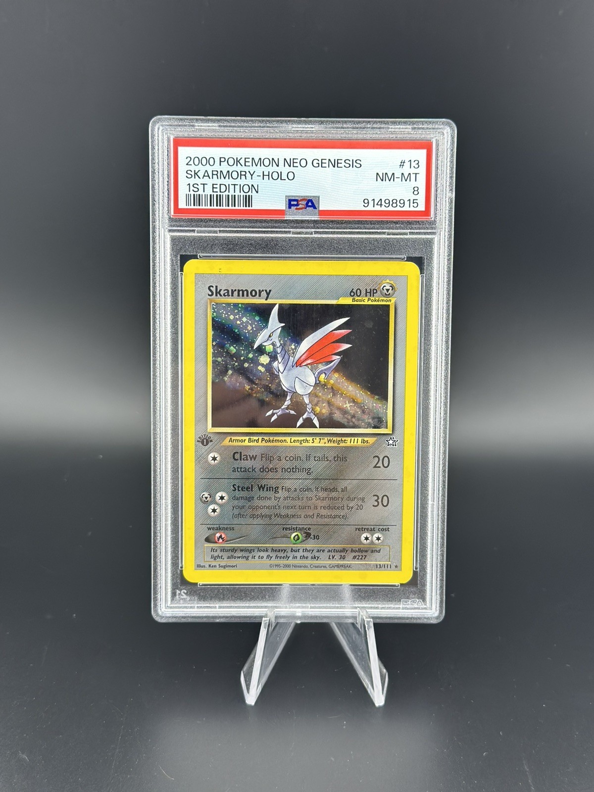 2000 POKEMON NEO GENESIS 1ST EDITION #13 SKARMORY-HOLO PSA 8